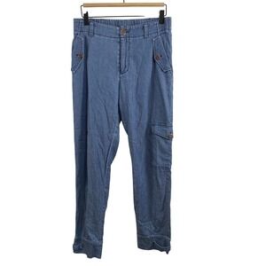 Soft Surroundings Pants Womens XS Chambray Cargo Utility‎ Button Pockets Stretch